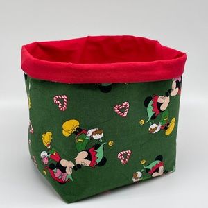 Handmade Disney Valentines Fabric Basket / Mickey Minnie Mouse Fabric Basket